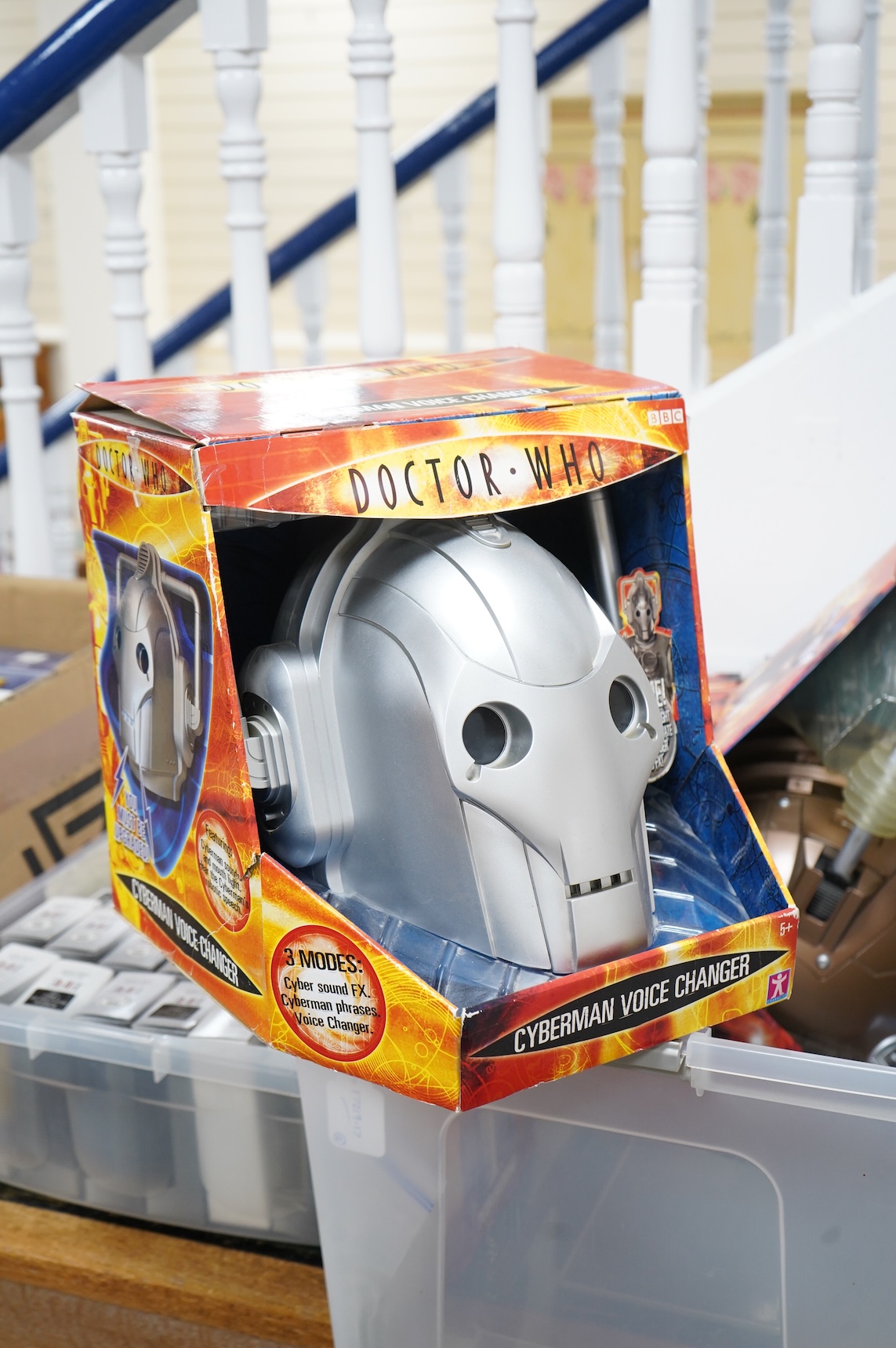 A small collection of Doctor Who items including; a Product Enterprise dalek, a BBC issue Cyberman Voice Changer, a BBC issue Dalek Voice Changer helmet, an early Doctor Who annual, etc.
